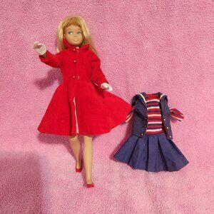 Vintage Bendable Leg Blonde Skipper Doll 1965-67/Red Velvet Coat/Ahoy outfit